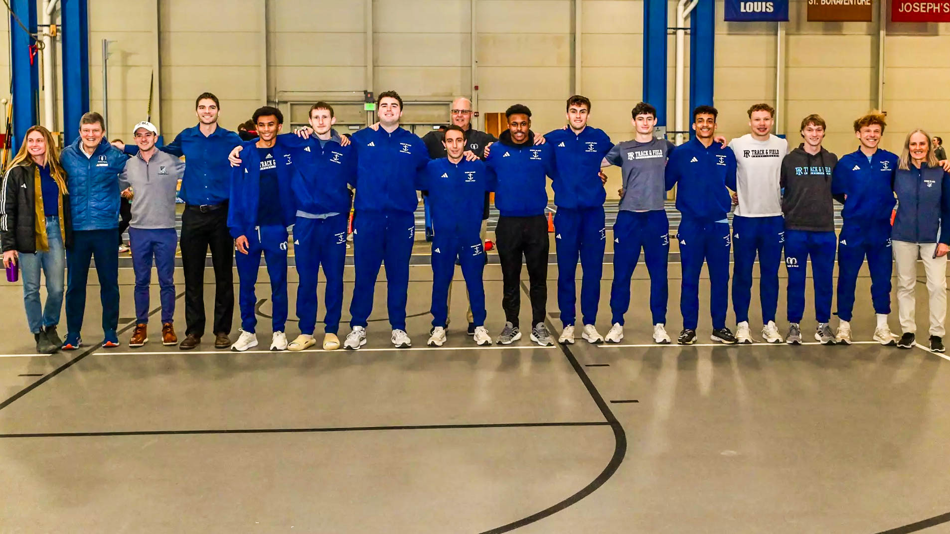 The men’s track & field team honors their seniors at Mackal Field House. PHOTO CREDIT: Michael Scott | GoRhody.com