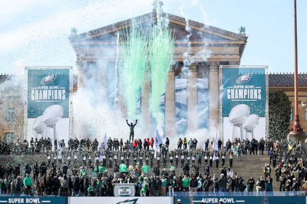 The Philadelphia Eagles Super Bowl Parade on the steps of the Philadelphia Museum of Art. PHOTO CREDIT: WTXF-TV | Fox29.com