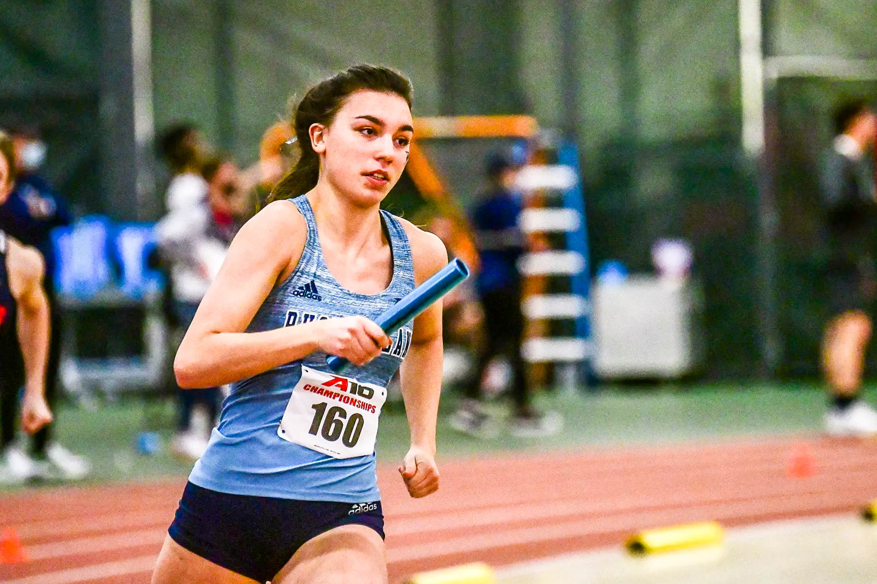 Fifth-year sprinter Sydney Federico helps URI finish fourth in the 4x400 relay at Boston University on Feb. 15. PHOTO CREDIT: Mike Scott / GoRhody.com