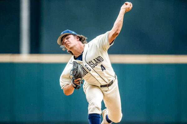 Fifth-year pitcher Trystan Levesque wins Atlantic 10 Conference Co-Pitcher of the Week after he pitched 10 scoreless innings against Oregon on Feb. 22. PHOTO CREDIT: Stephen Blue / GoRhody.com