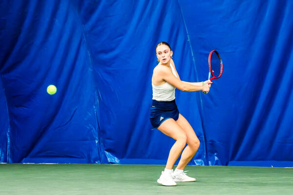 Third-year Ava Grnja wins her singles match to help Rhode Island to a 4-0 win over Nicholls State on Friday. PHOTO CREDIT: GoRhody.com