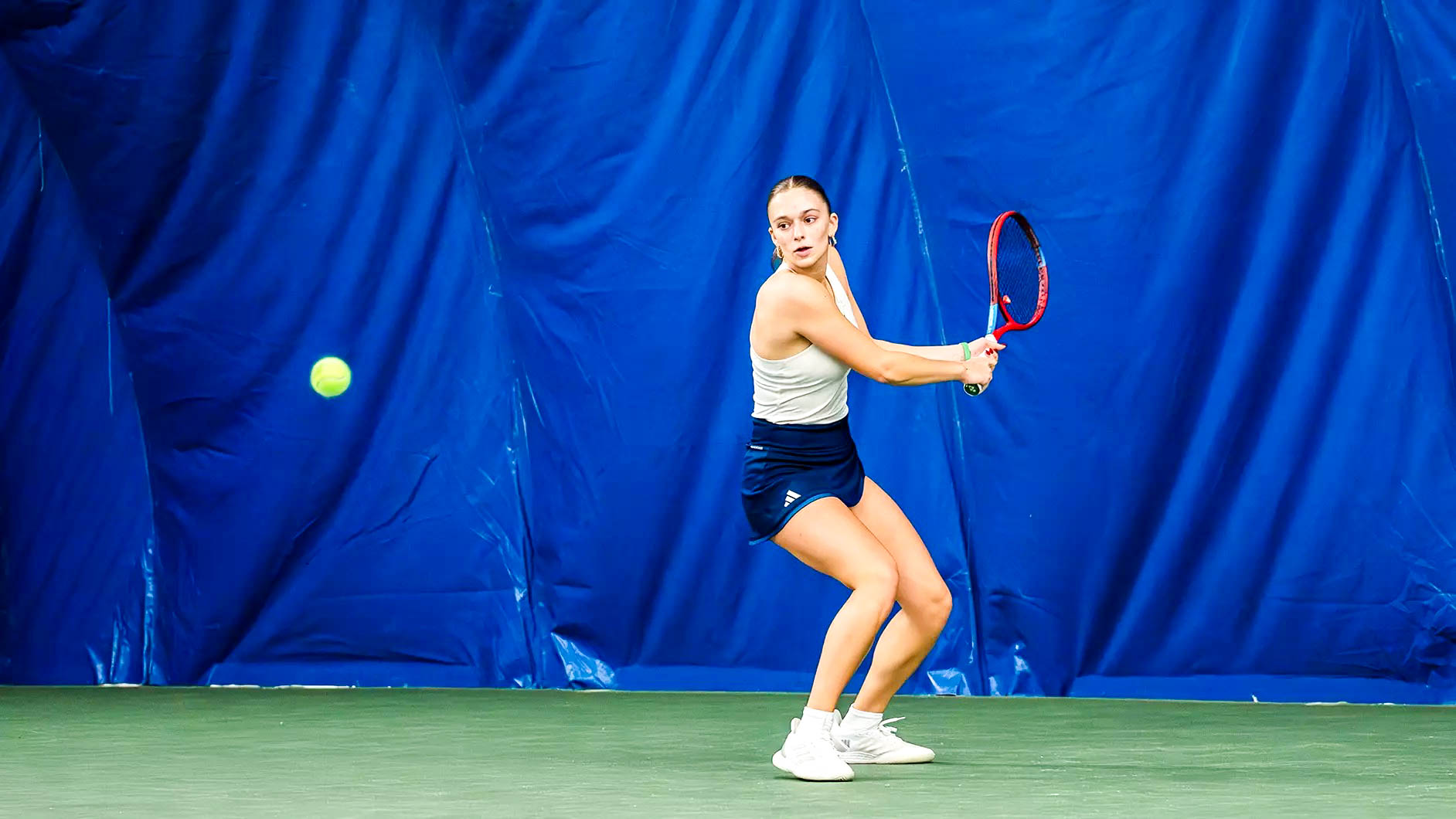 Third-year Ava Grnja wins her singles match to help Rhode Island to a 4-0 win over Nicholls State on Friday. PHOTO CREDIT: GoRhody.com