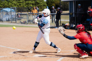 Third-year catcher Kylie Bulinski records two hits in Rhody’s loss to Dayton on Saturday. PHOTO CREDIT: Emma Roberts | Staff Photographer