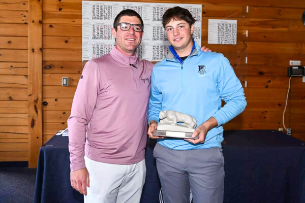 First-year Luke Stennett wins his first career tournament at the Rutherford Intercollegiate. PHOTO CREDIT: GoRhody.com
