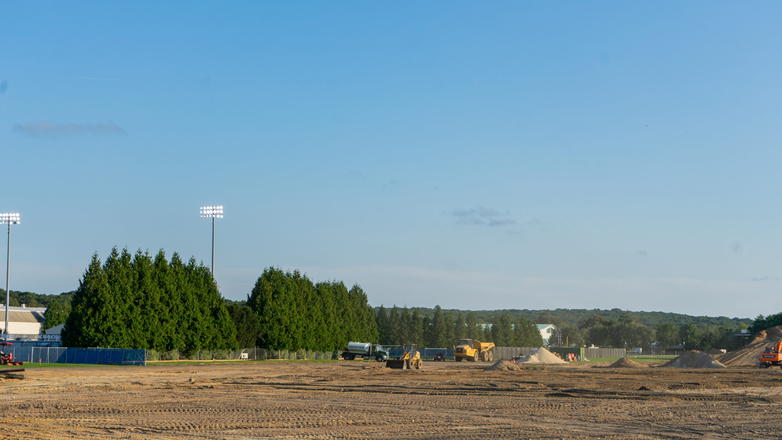 Construction is underway at the new outdoor track complex that’s located between the soccer and softball fields. PHOTO CREDIT: Aidan Cahill | Contributing Photographer