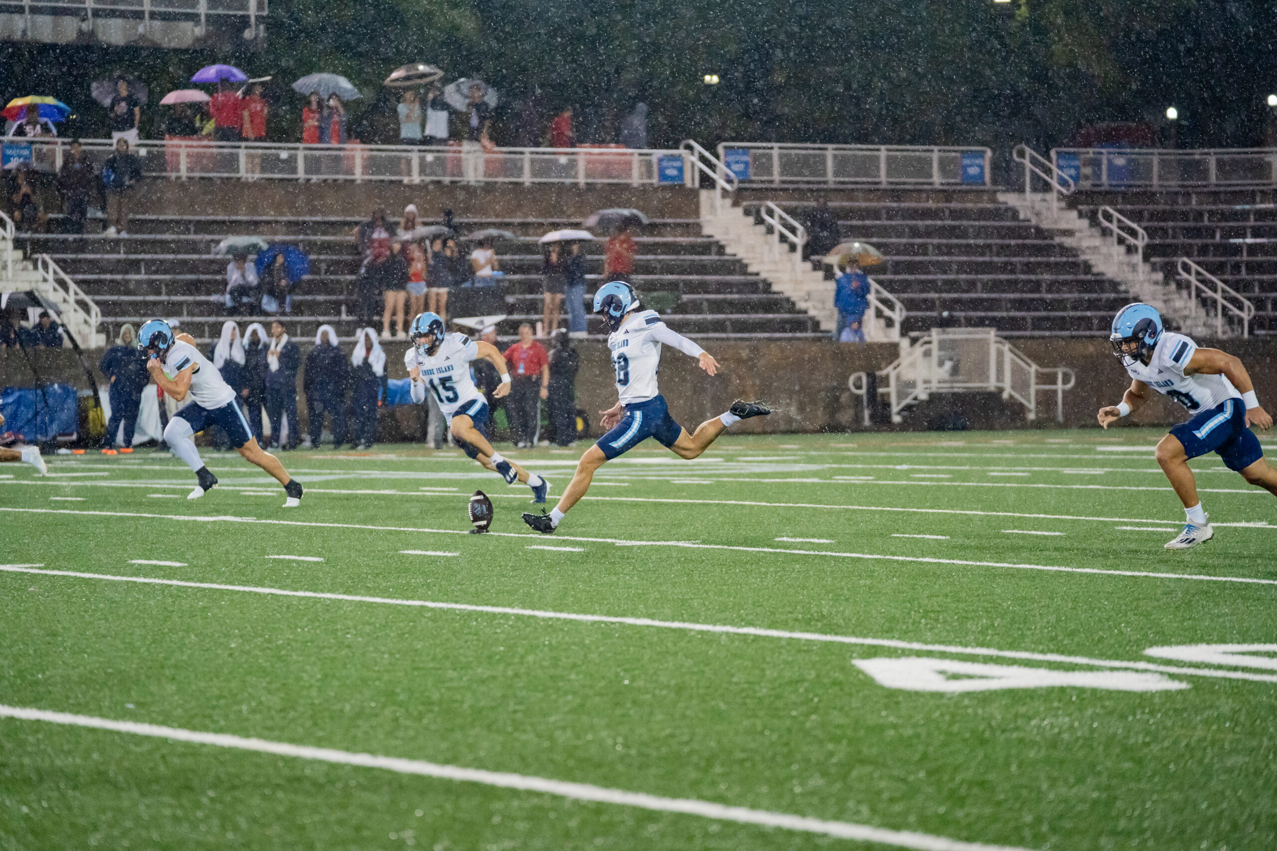 Fifth-year kicker Garth White prepares to punt against Stony Brook. PHOTO CREDIT: Nora Kelley | Photo Editor